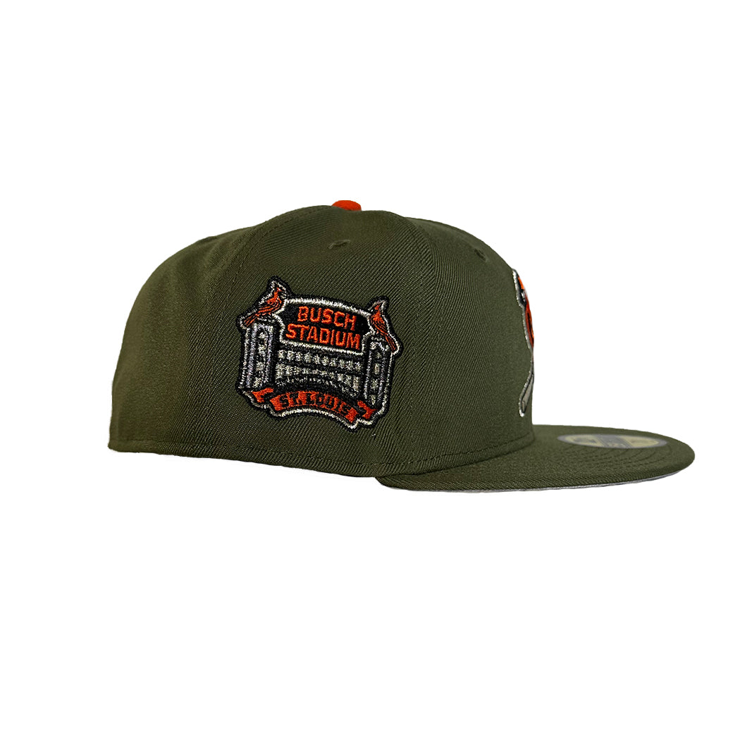 ST LOUIS CARDINALS OLIVE BIRD "BUSCH STADIUM'' PATCH 59FIFTY FITTED